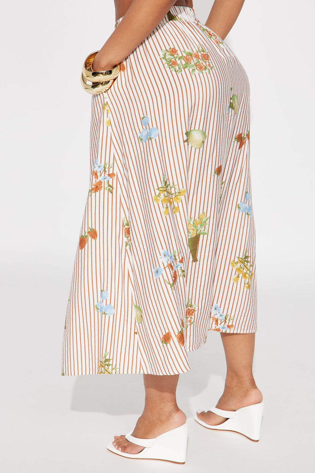 Sweet Blossom Striped Midi Skirt - Cream/combo