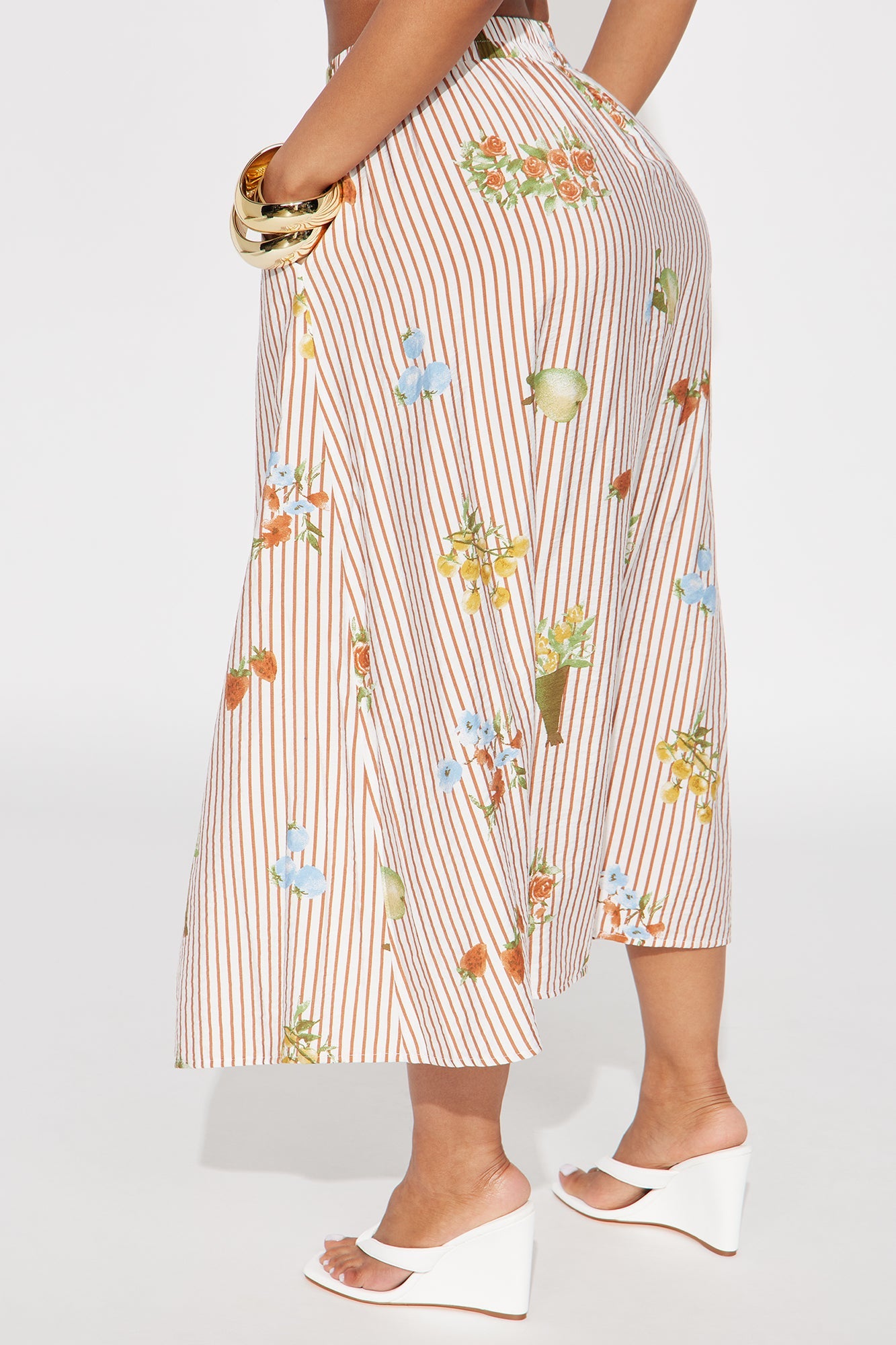 Sweet Blossom Striped Midi Skirt - Cream/combo