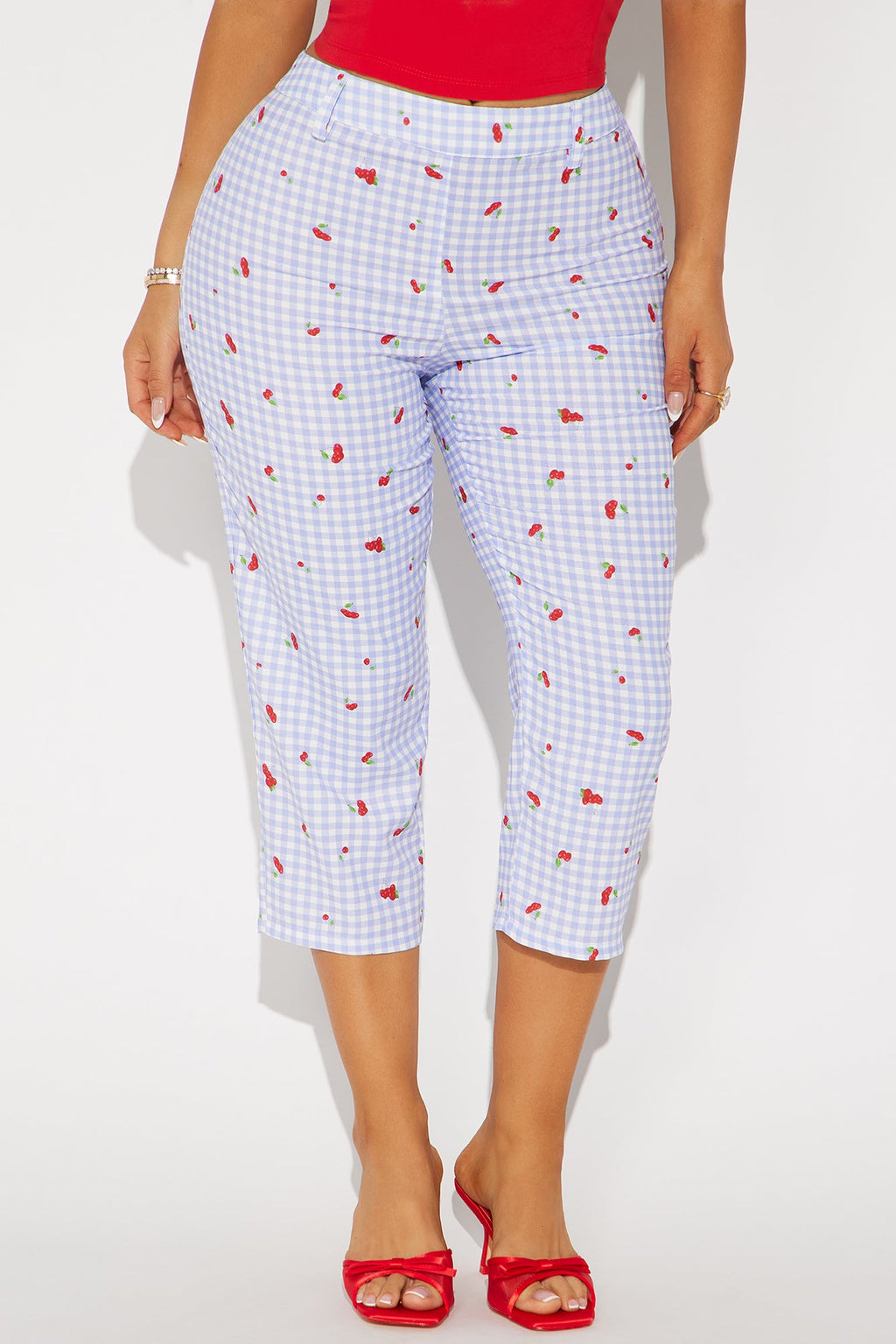 Cherry Love Gingham Capri Pant - Blue/combo
