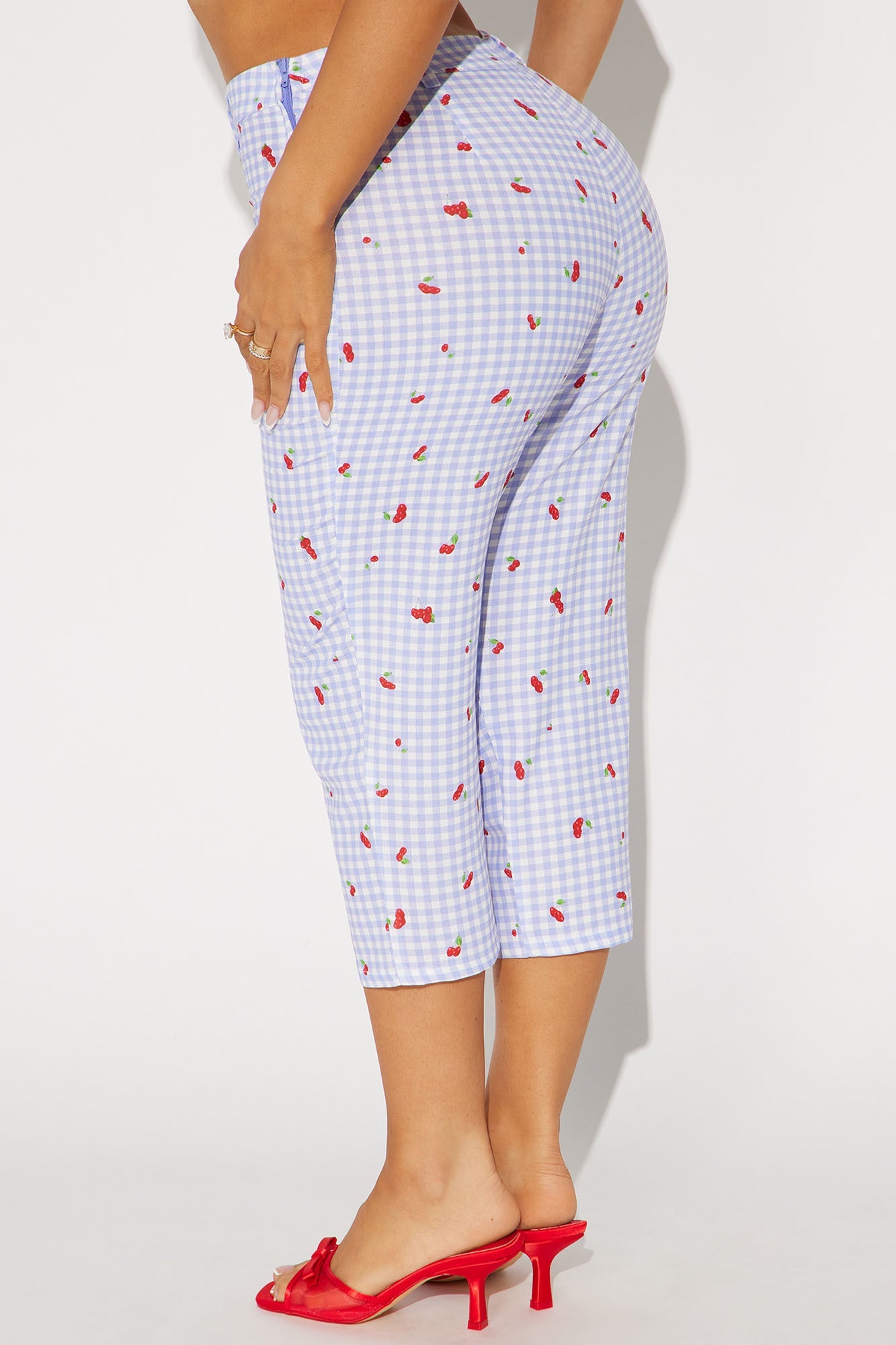 Cherry Love Gingham Capri Pant - Blue/combo