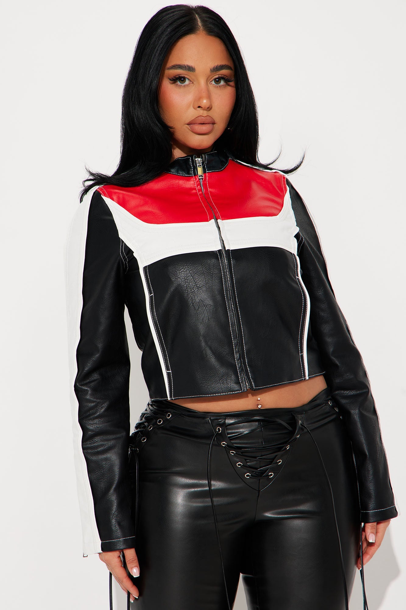 Play Fair Faux Leather Moto Jacket - Black/combo