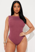 Tessa Ribbed High Neck Bodysuit - Burgundy