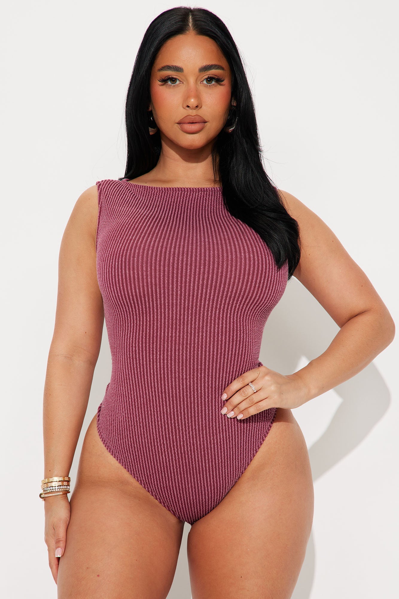Tessa Ribbed High Neck Bodysuit - Burgundy