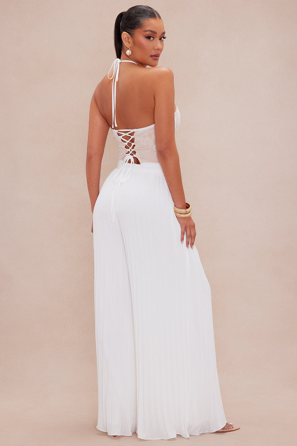 Nadine Pleated Pant Set - White/combo