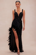 Clarissa Lace Up Sequin Gown - Black