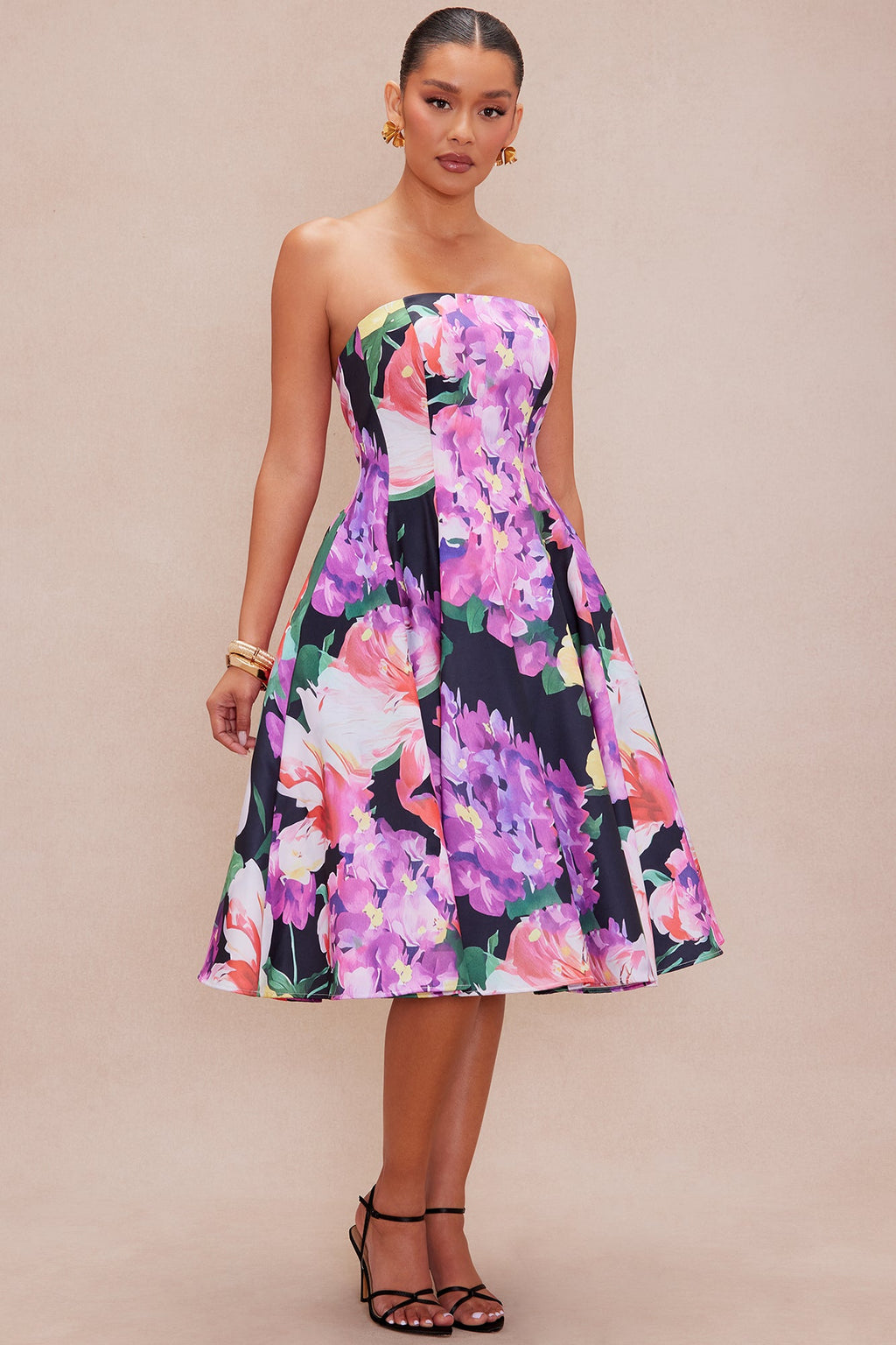 Hattie Floral Midi Dress - Pink/combo