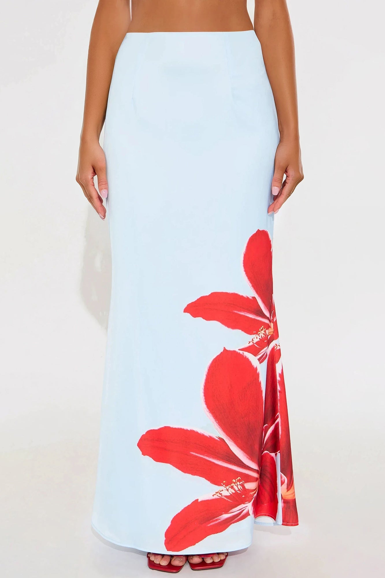 Talia Satin Floral Maxi Skirt - Blue/combo