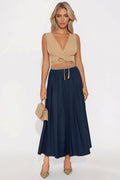 Milla Double Waistband Midi Skirt - Navy