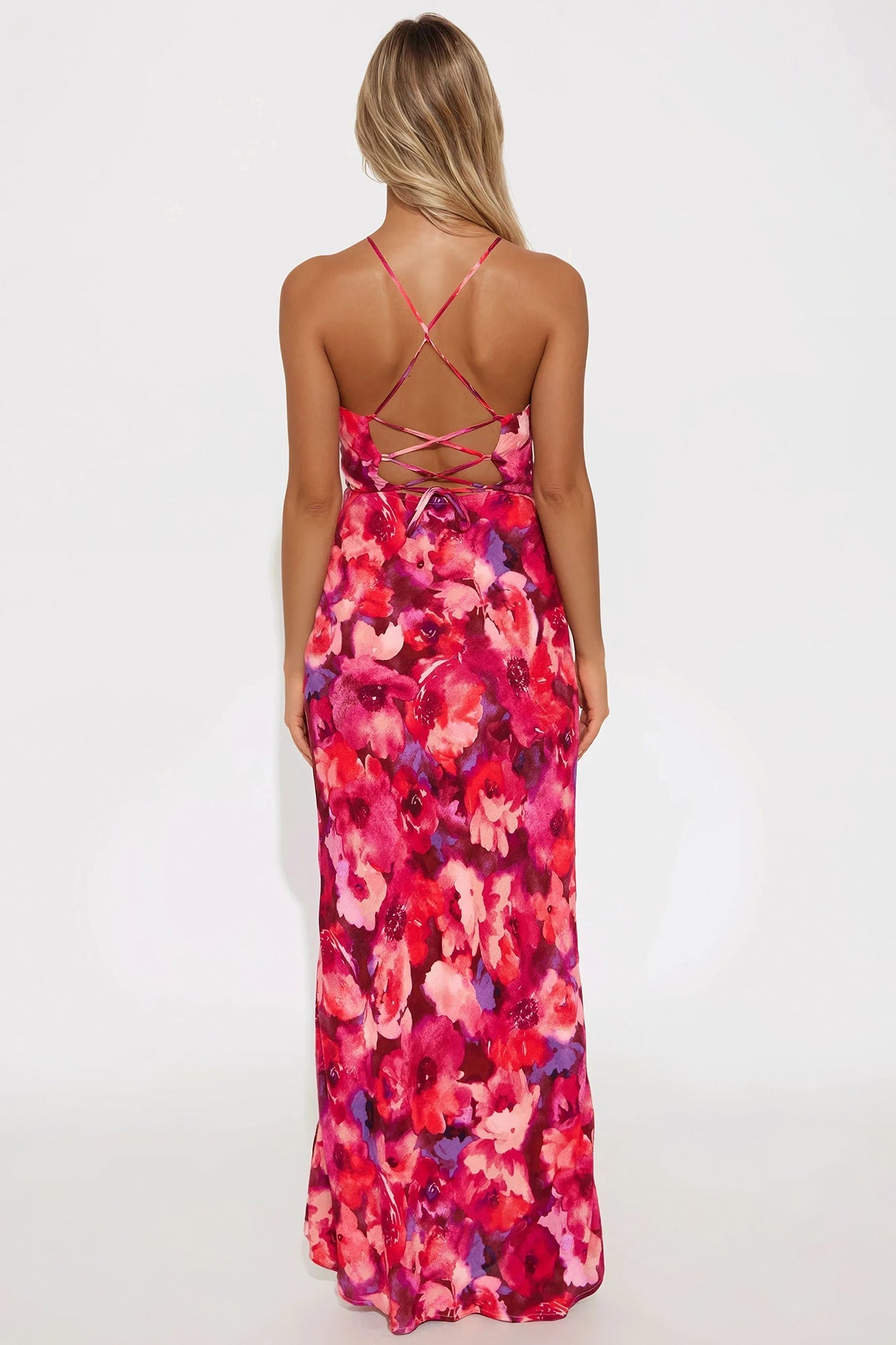 Felicity Floral Lace Up Maxi Dress - Pink/combo