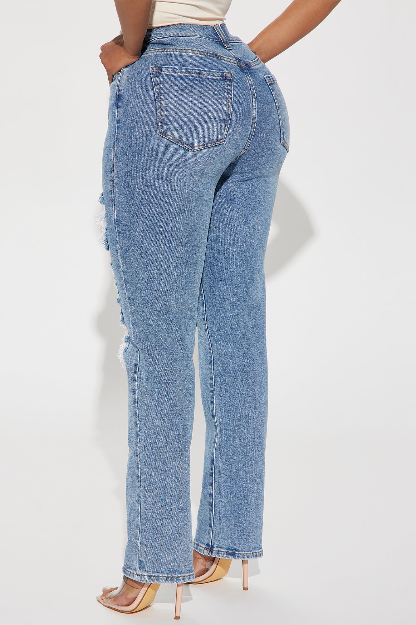Because I Said So Destroyed Mom Jeans - Medium Blue Wash