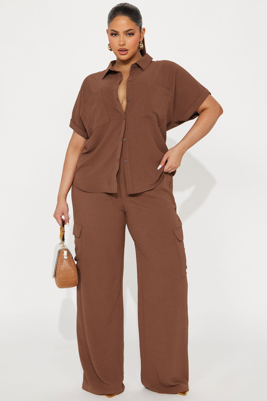 Caroline Cargo Pant Set - Chocolate