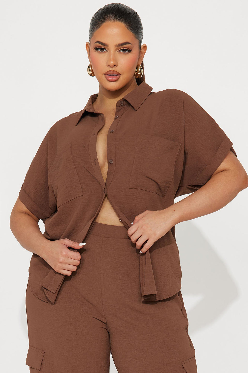 Caroline Cargo Pant Set - Chocolate