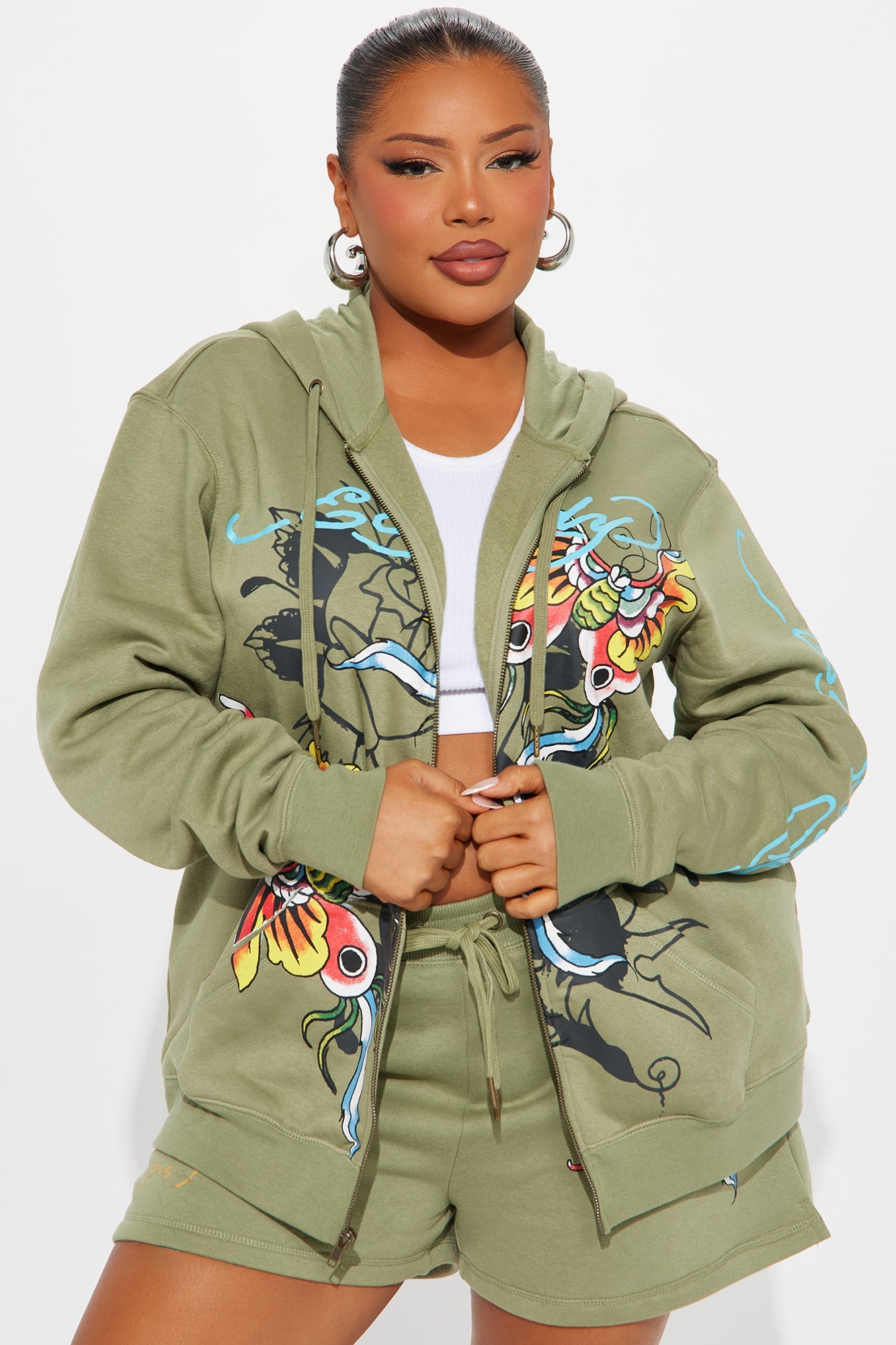 Ed Hardy Butterfly Zip Up Hoodie - Sage