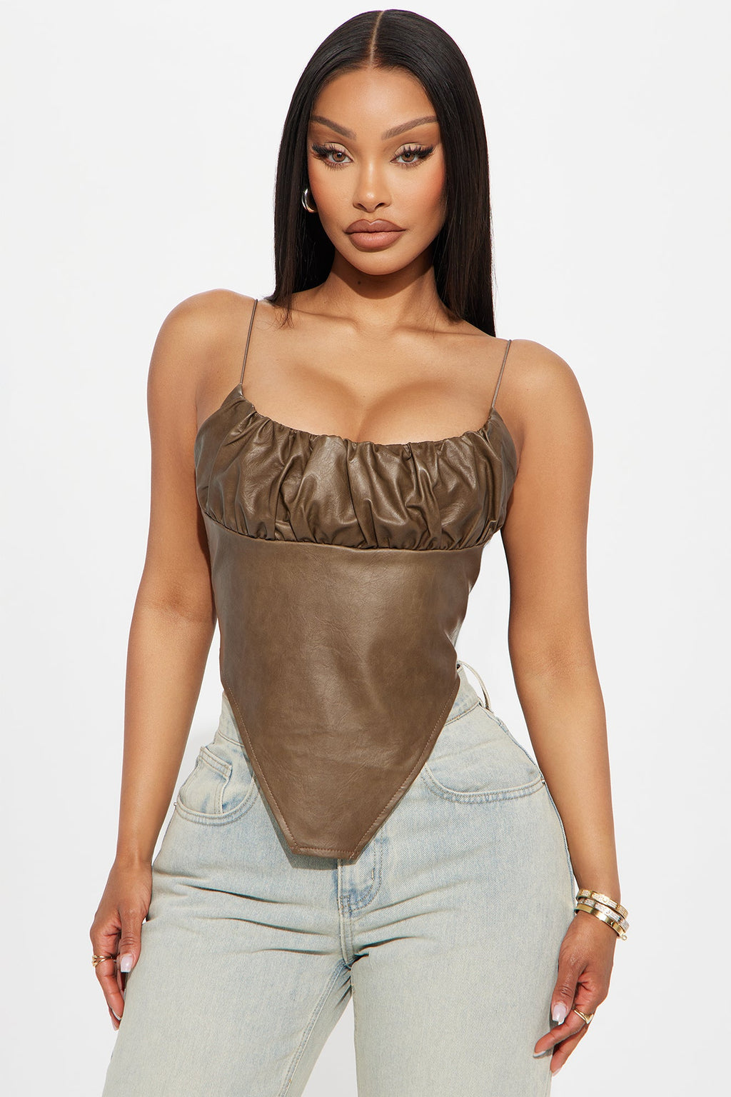 Jilly Faux Leather Cami Top - Brown