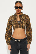 In A Frenzy Cropped Leopard Denim Jacket - Brown/combo