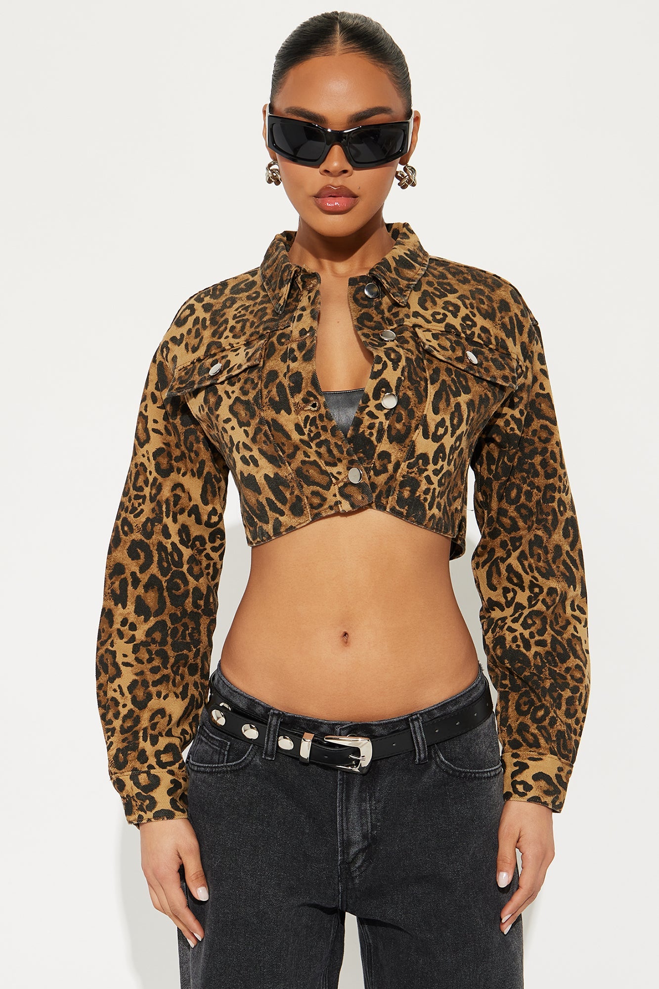 In A Frenzy Cropped Leopard Denim Jacket - Brown/combo