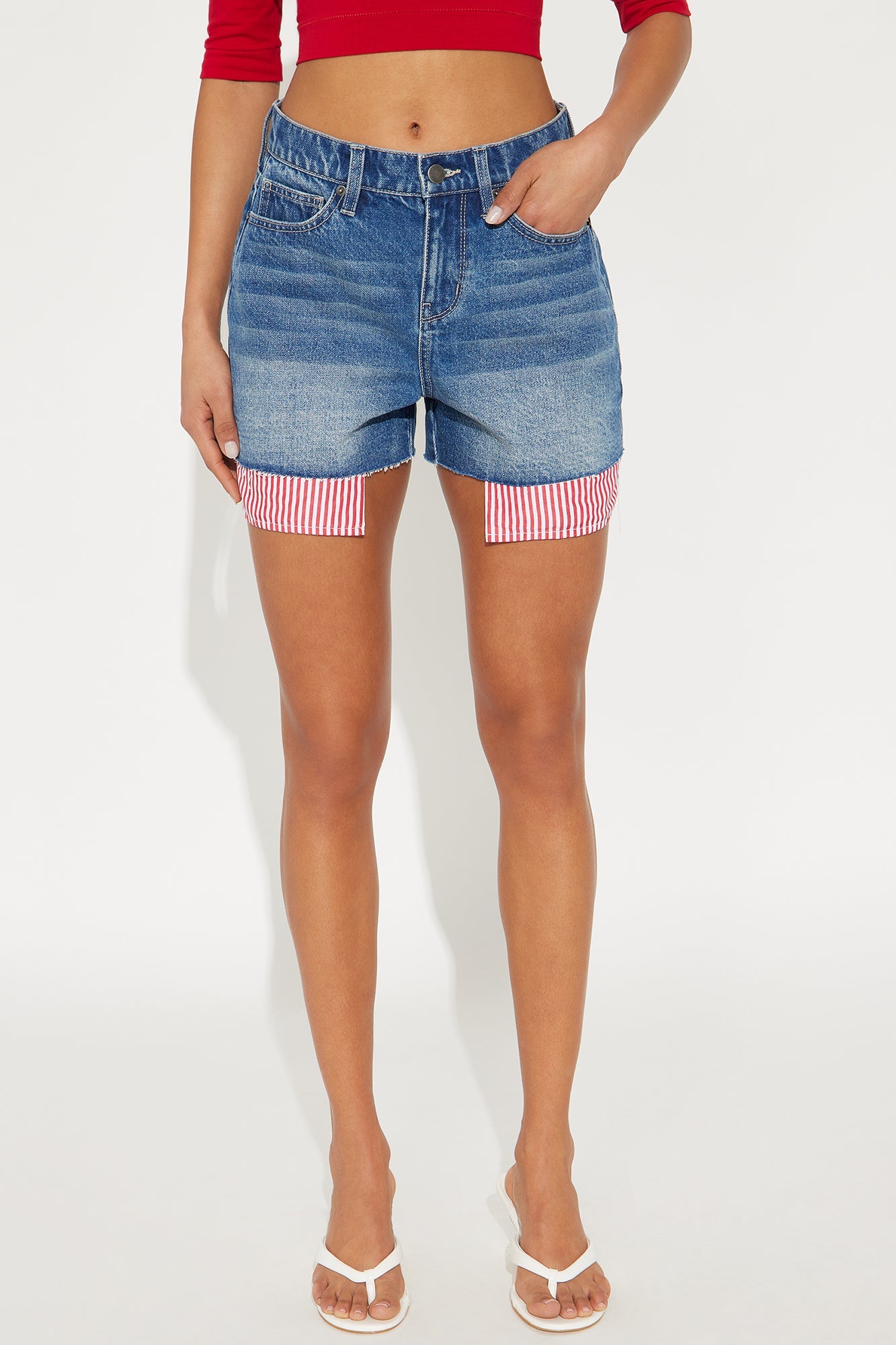 Boardwalk High Rise Cut Off Denim Shorts - Medium Wash