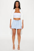 Lianna Striped Bubble Mini Skirt - Blue