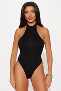 Bitter Sweet Ribbed Halter Bodysuit - Black