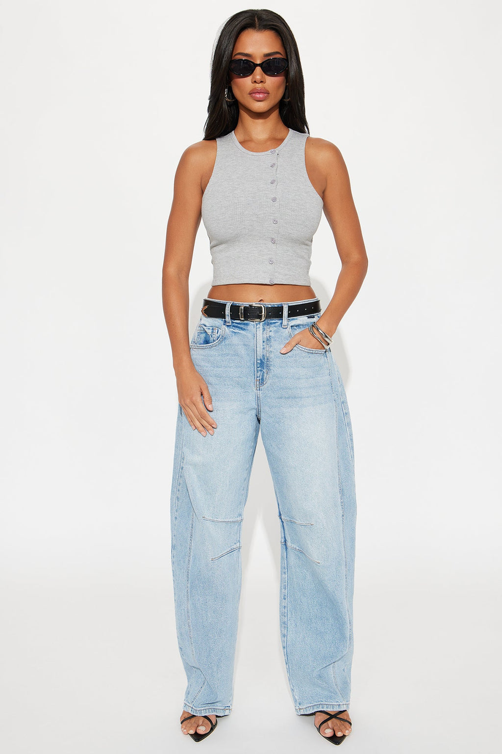 Got That Knack Ribbed Button Up Sleeveless Top - Heather Grey