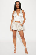 Alaina Satin Bubble Short - Taupe