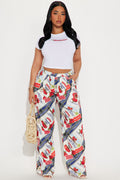 Just Having Fun Wide Leg Pants - White/combo