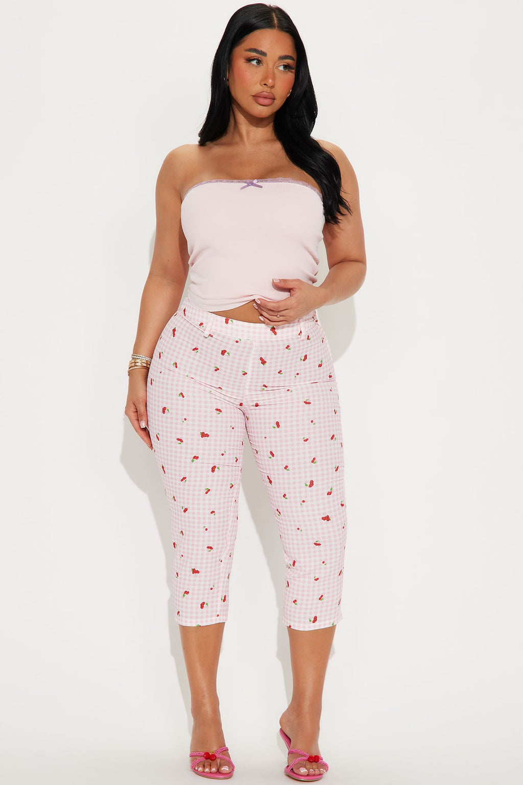 Cherry Love Gingham Capri Pant - Pink/combo