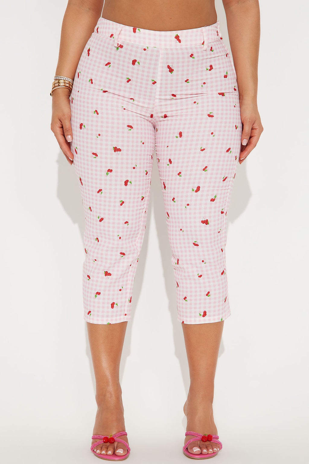 Cherry Love Gingham Capri Pant - Pink/combo