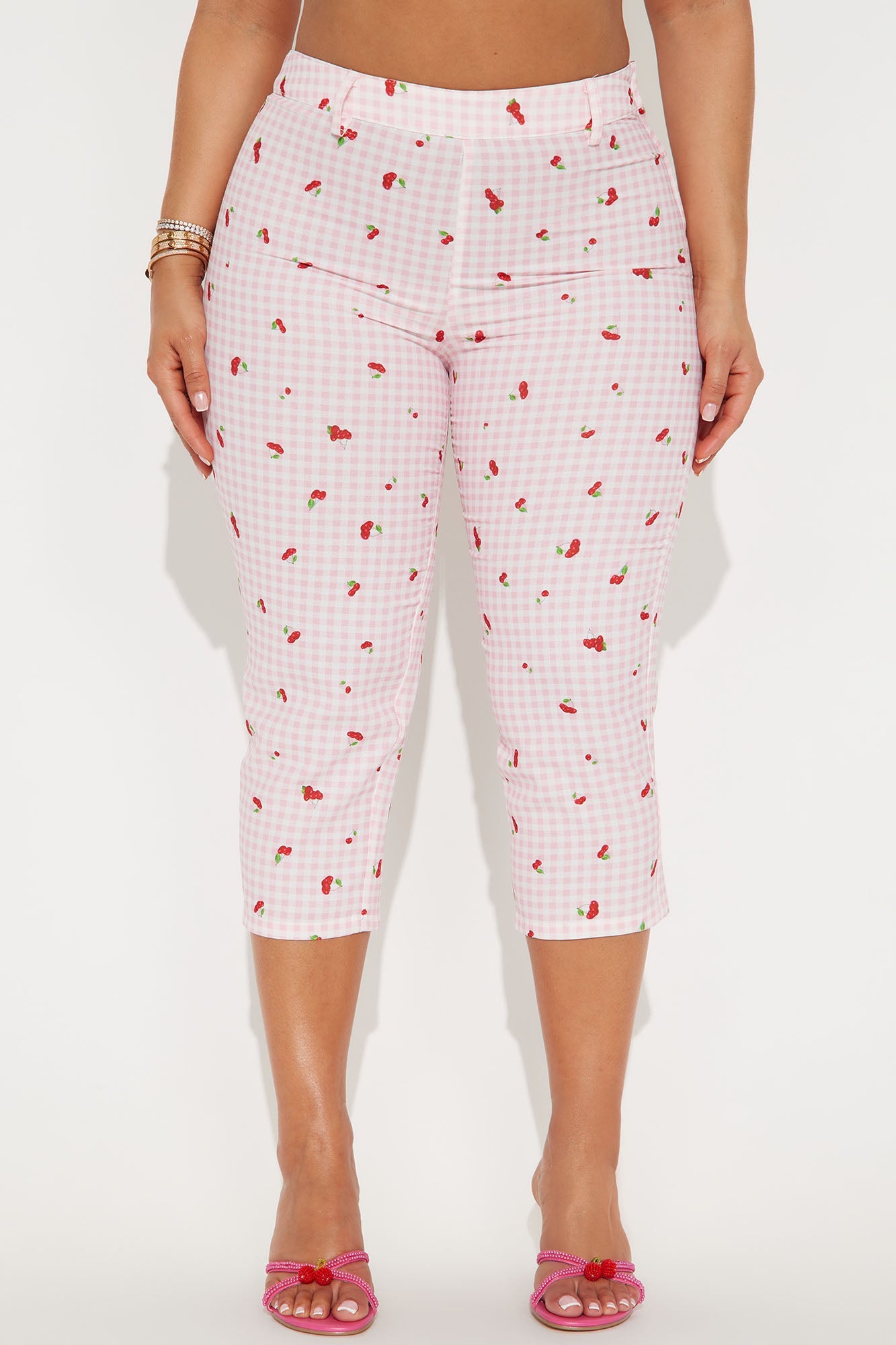 Cherry Love Gingham Capri Pant - Pink/combo