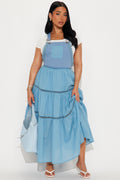 Country Living Poplin Overall Midi Dress - Blue