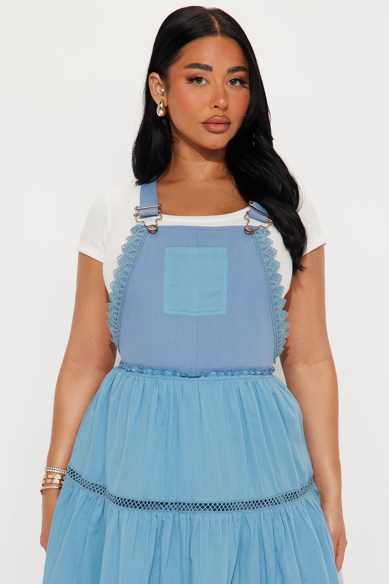 Country Living Poplin Overall Midi Dress - Blue