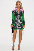 Malone Collared Micro Mini Dress - Green/combo