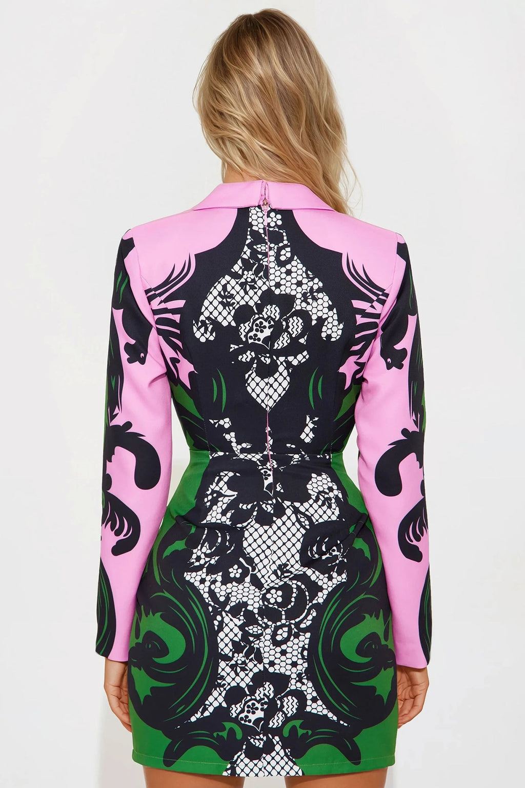 Malone Collared Micro Mini Dress - Green/combo