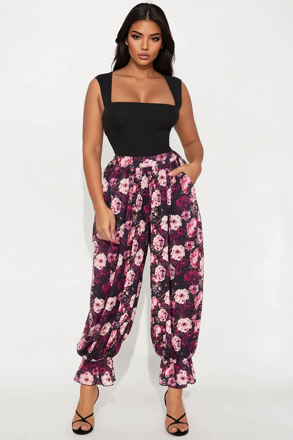 All Your Desires Floral Cropped Crepe Jogger Pant - Multi Color