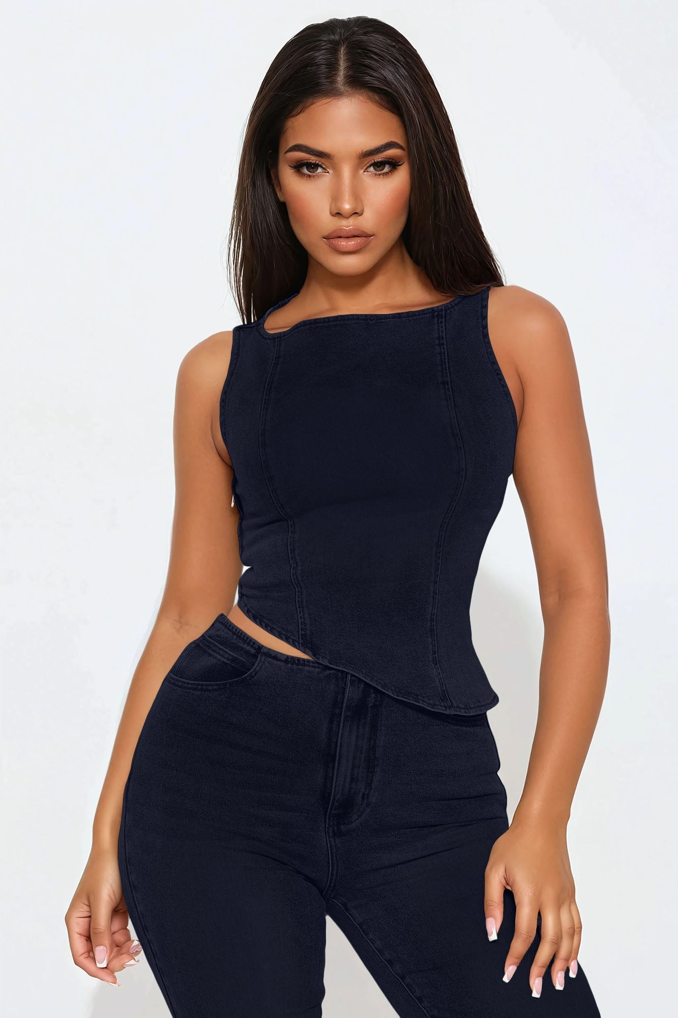 Alana Denim Pant Set - Dark Denim