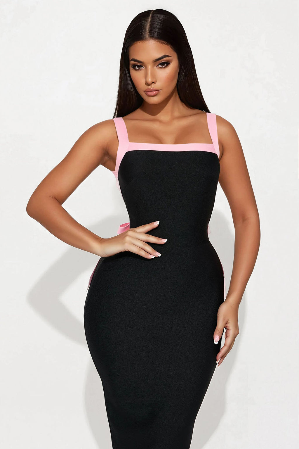 Wine And Dine Bandage Maxi Dress - Black/Pink