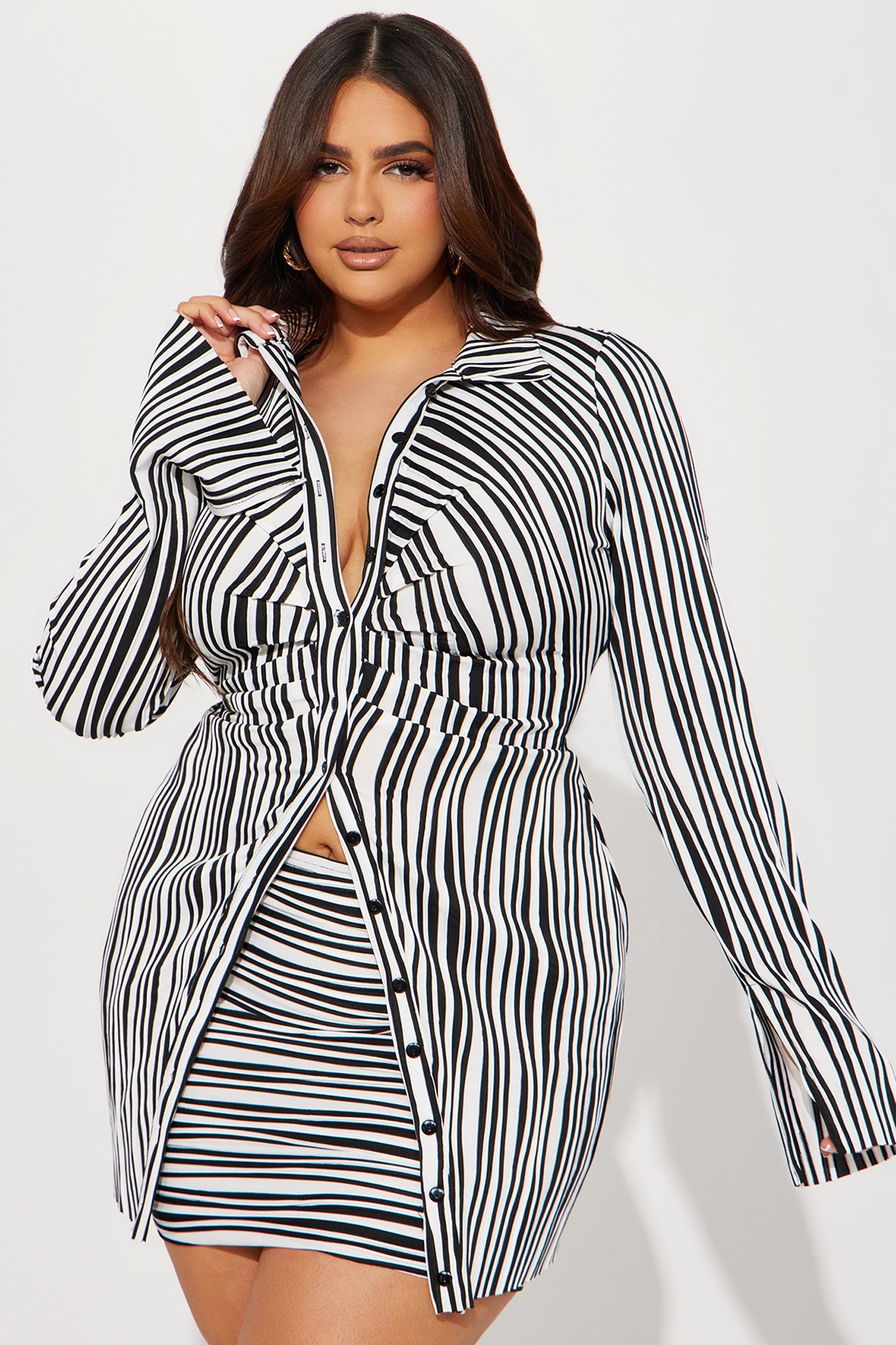 Dizzy You Up Striped Skirt Set - White/Black