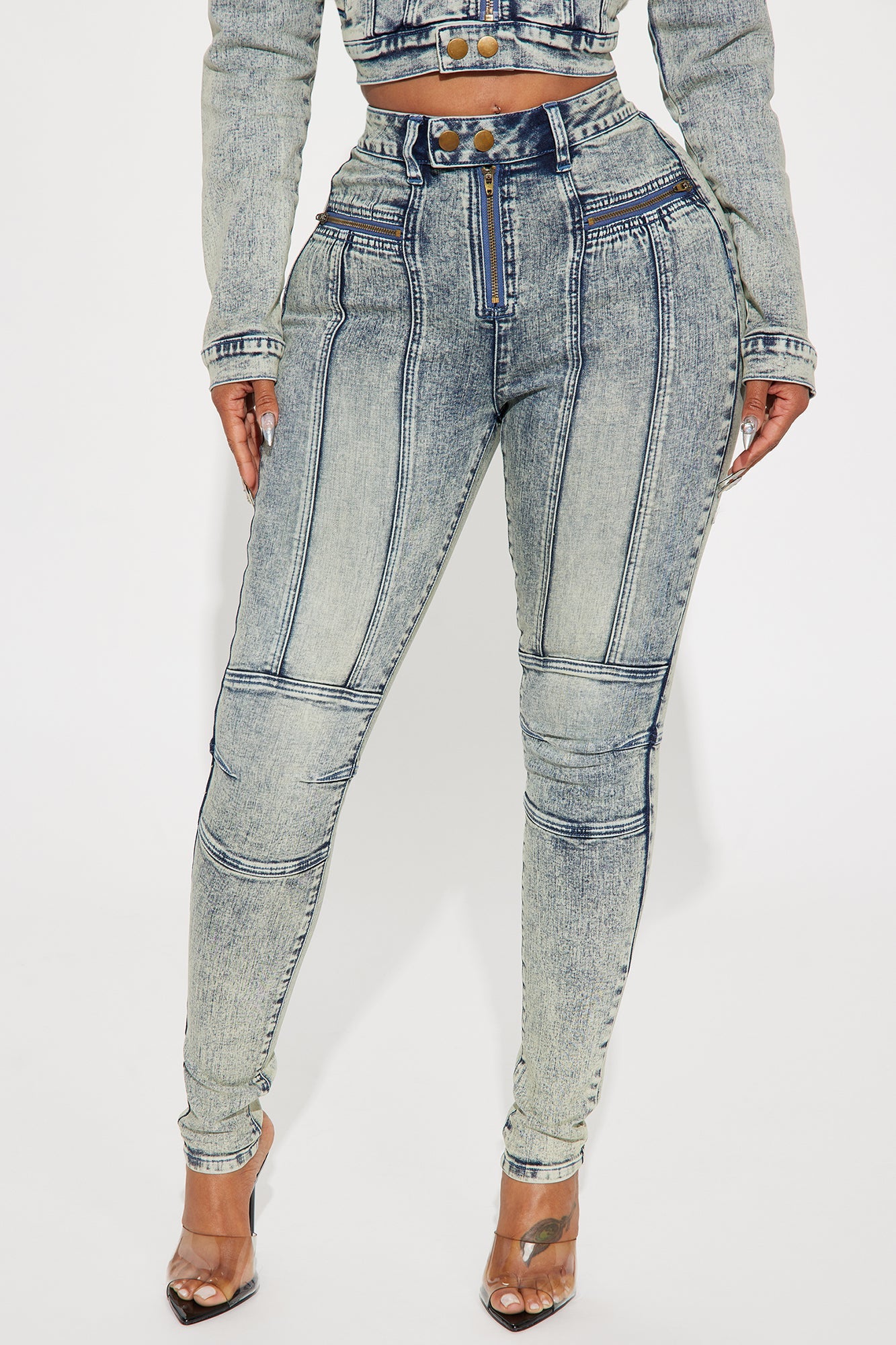 Starting Rumors Stretch Moto Skinny Jeans - Vintage Wash