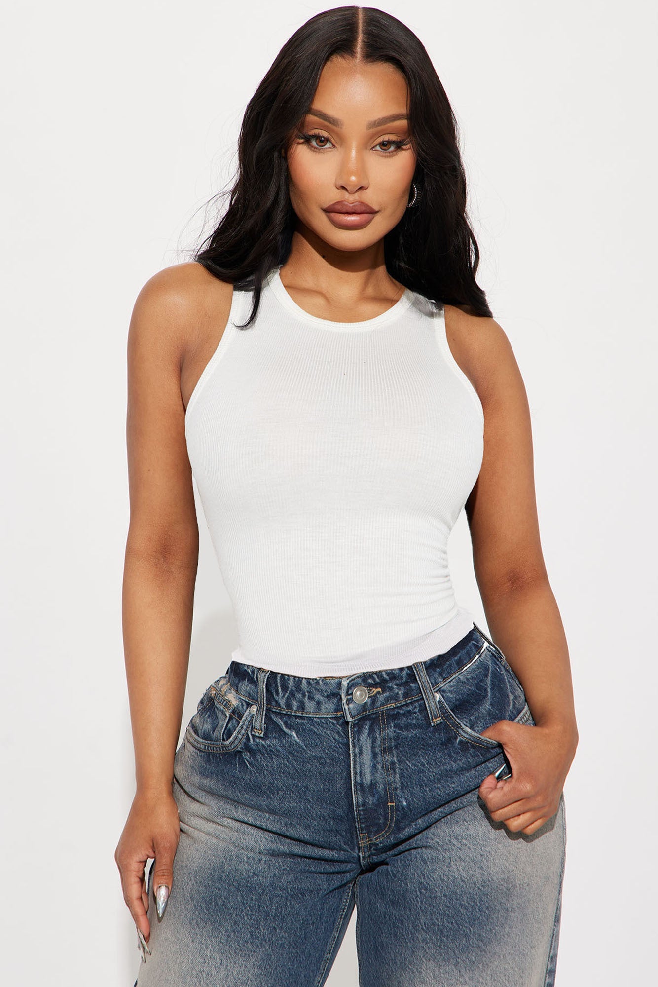 Chloe Crew Neck Tank Top - White