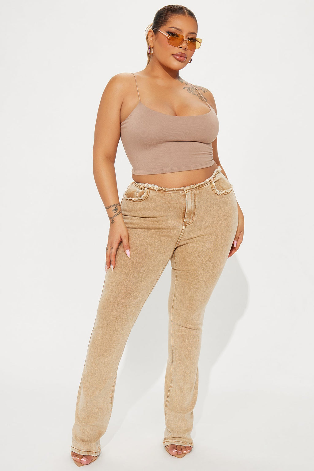 Highly Motivated Stretch Bootcut Jeans - Tan