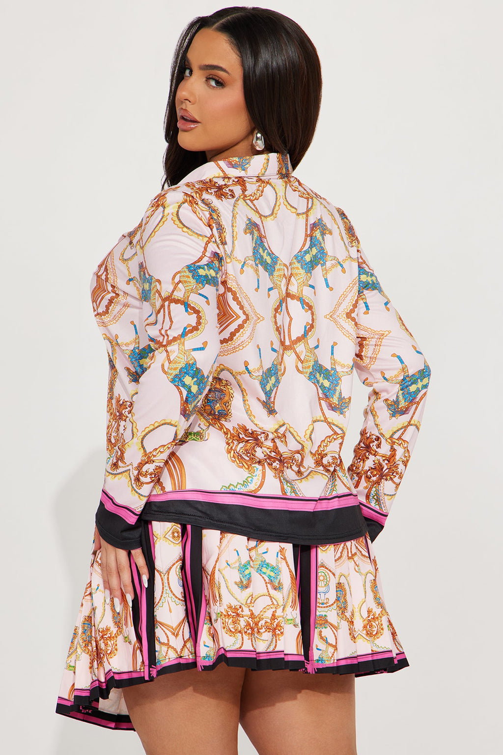 Faye Pleated Mini Skirt Set - Pink/combo