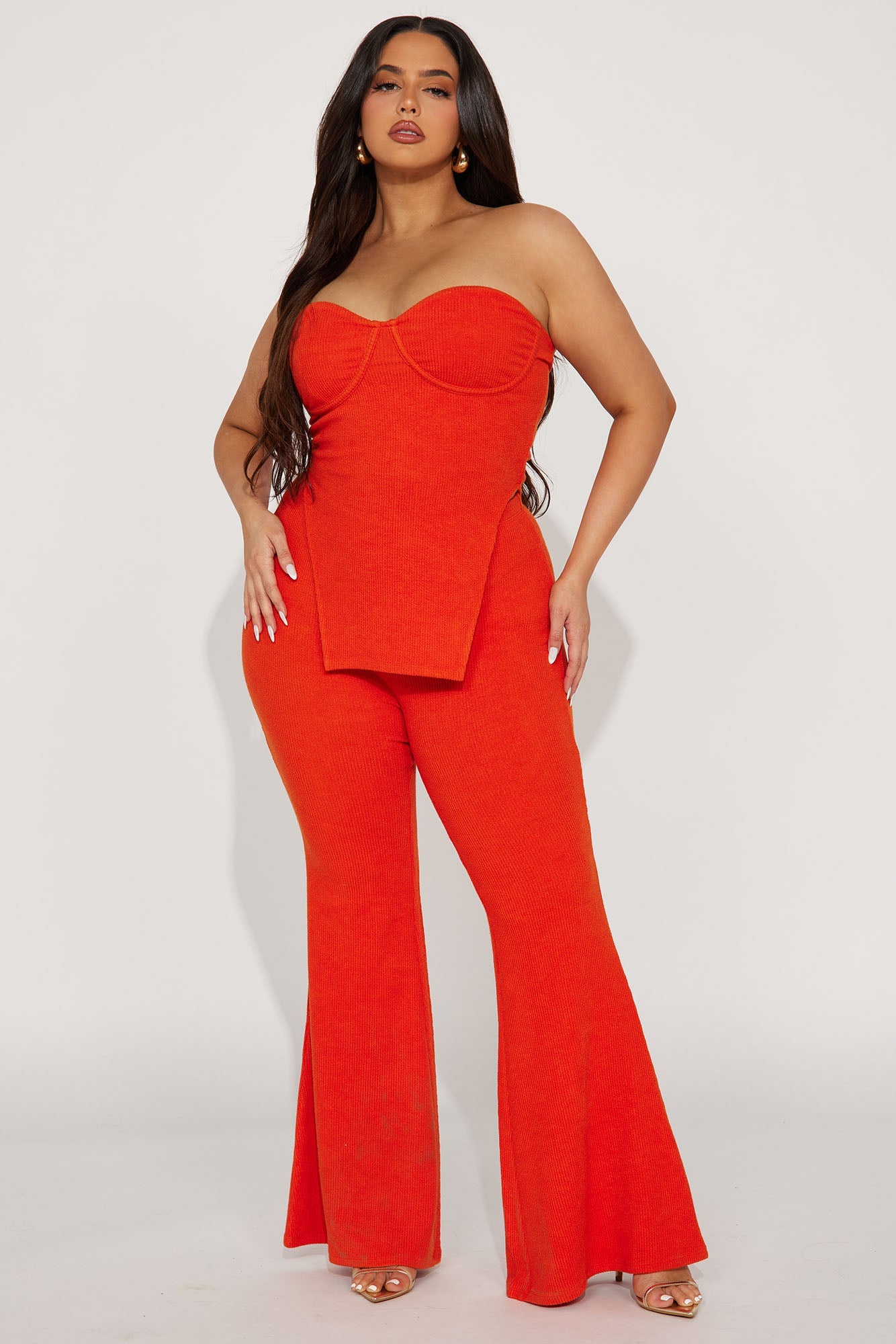Call My Name Ribbed Pant Set - Orange