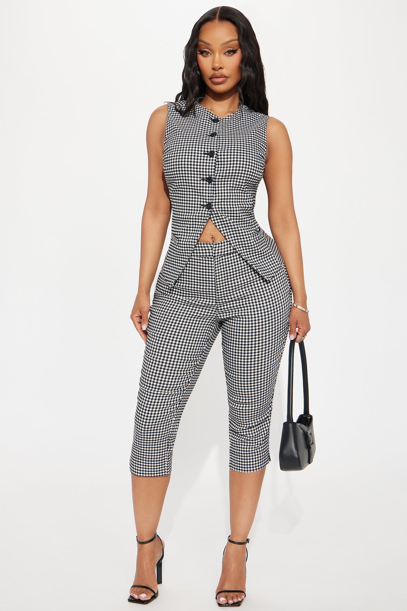 Elsie Gingham Vest Top - Black/White