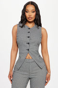 Elsie Gingham Vest Top - Black/White