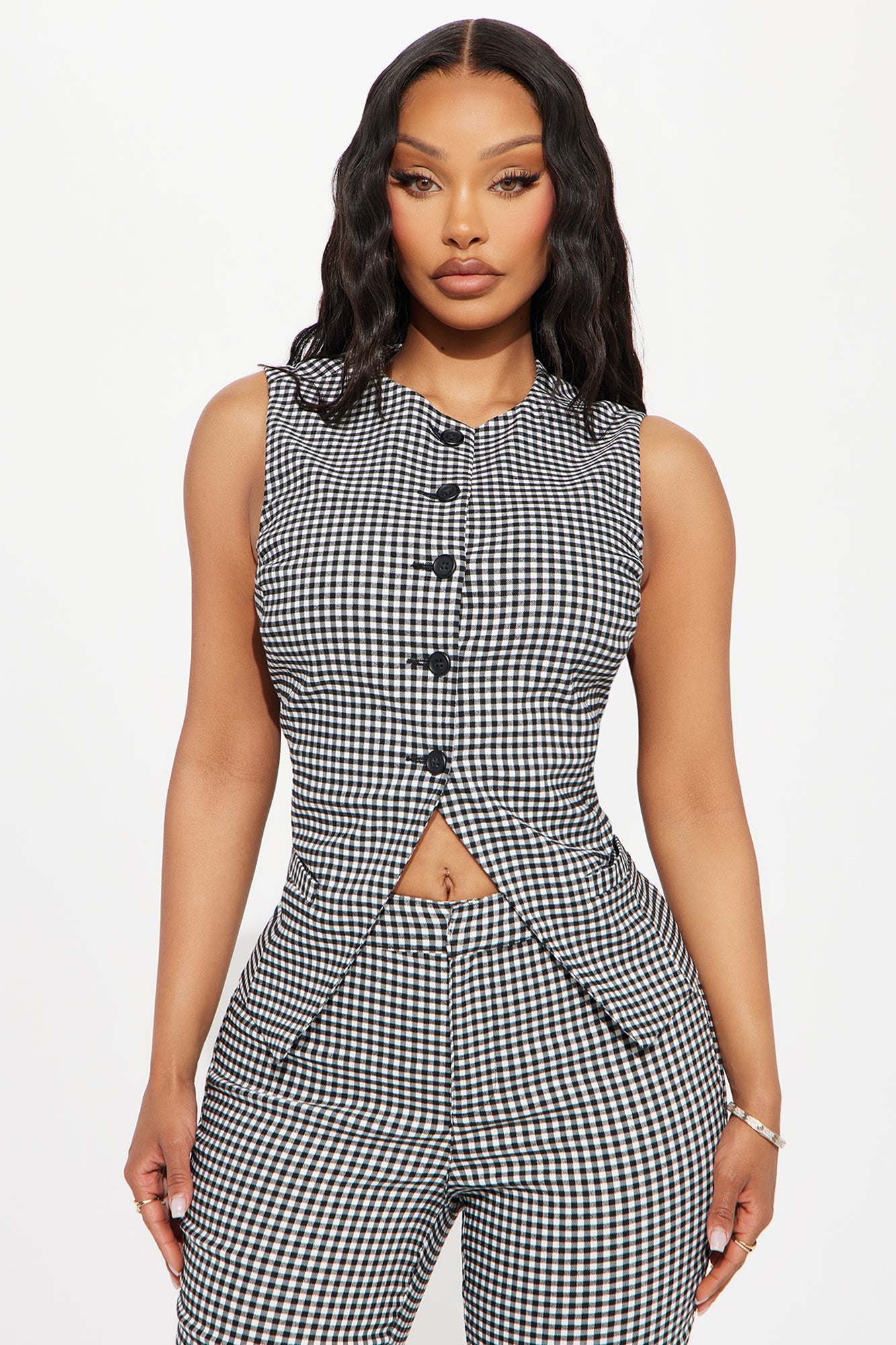 Elsie Gingham Vest Top - Black/White