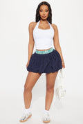 Bonnie Double Waistband Bubble Mini Skirt - Navy