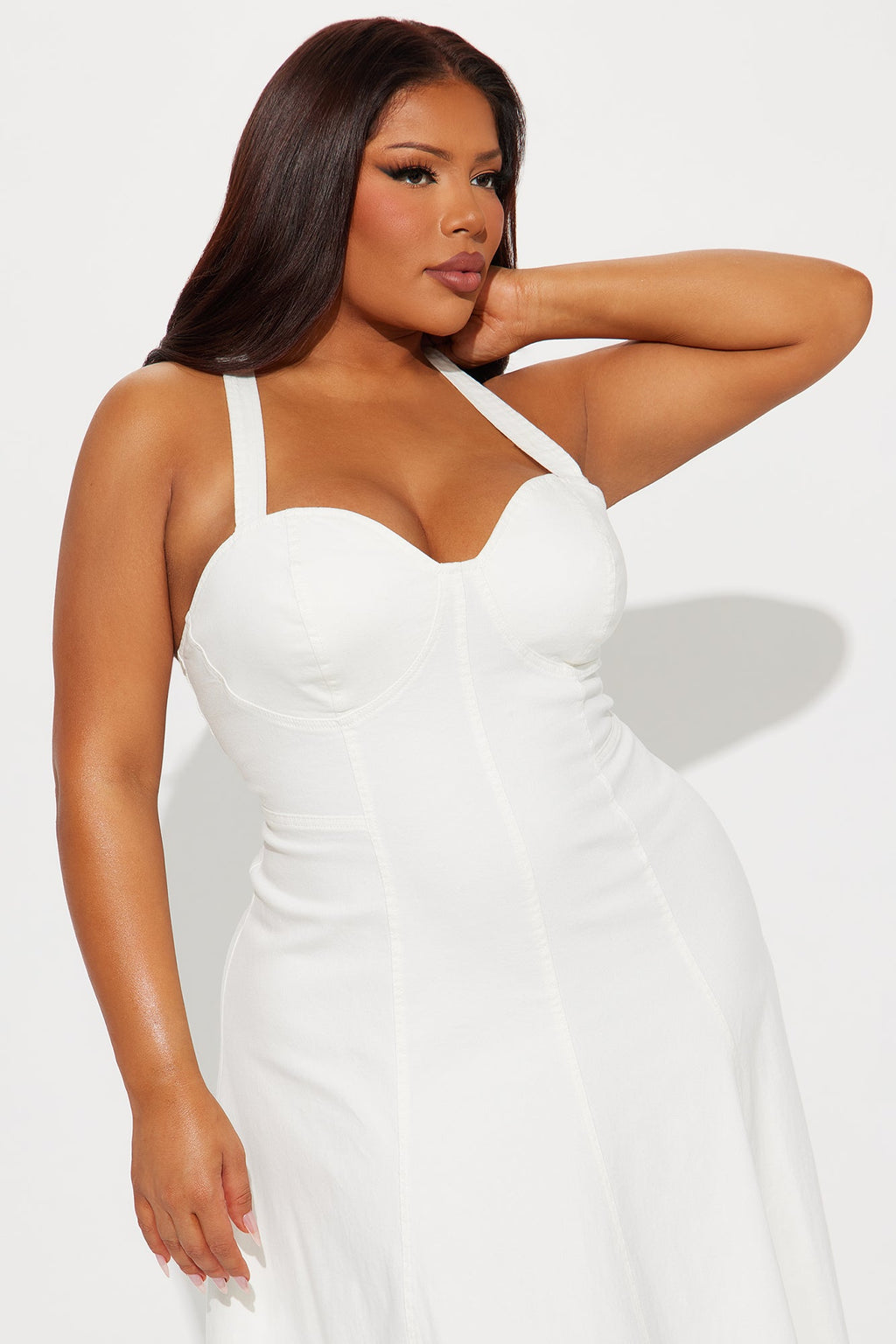 Giddy Up Denim Midi Dress - Ivory