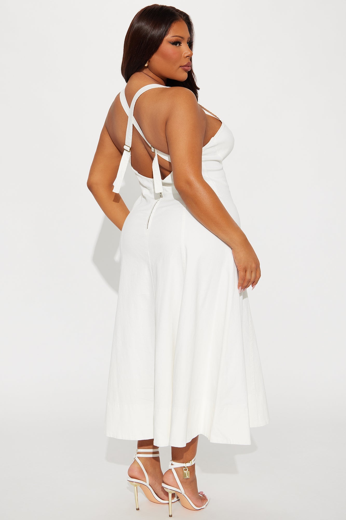 Giddy Up Denim Midi Dress - Ivory