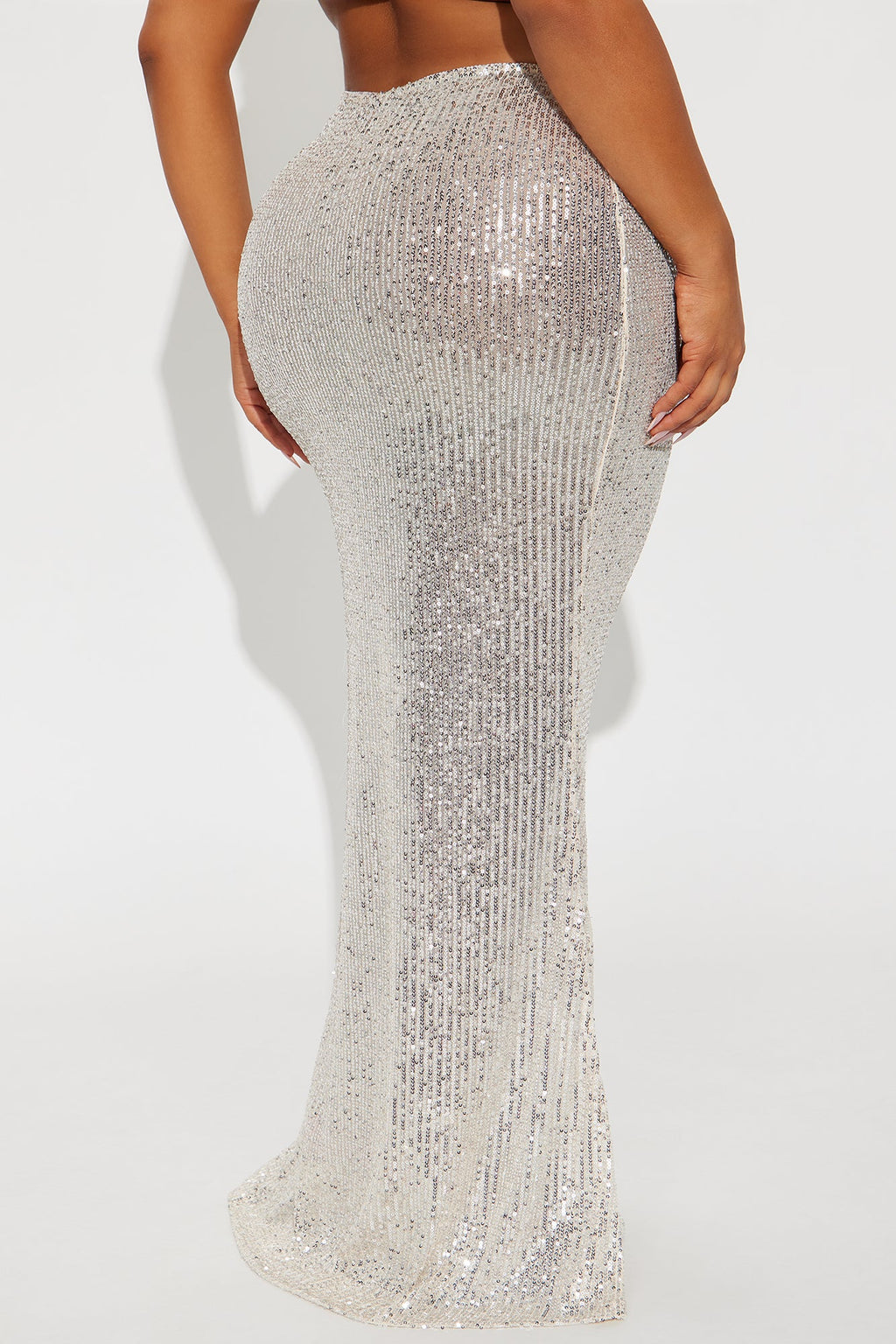 Kendra High Rise Sheer Sequin Maxi Skirt - Nude