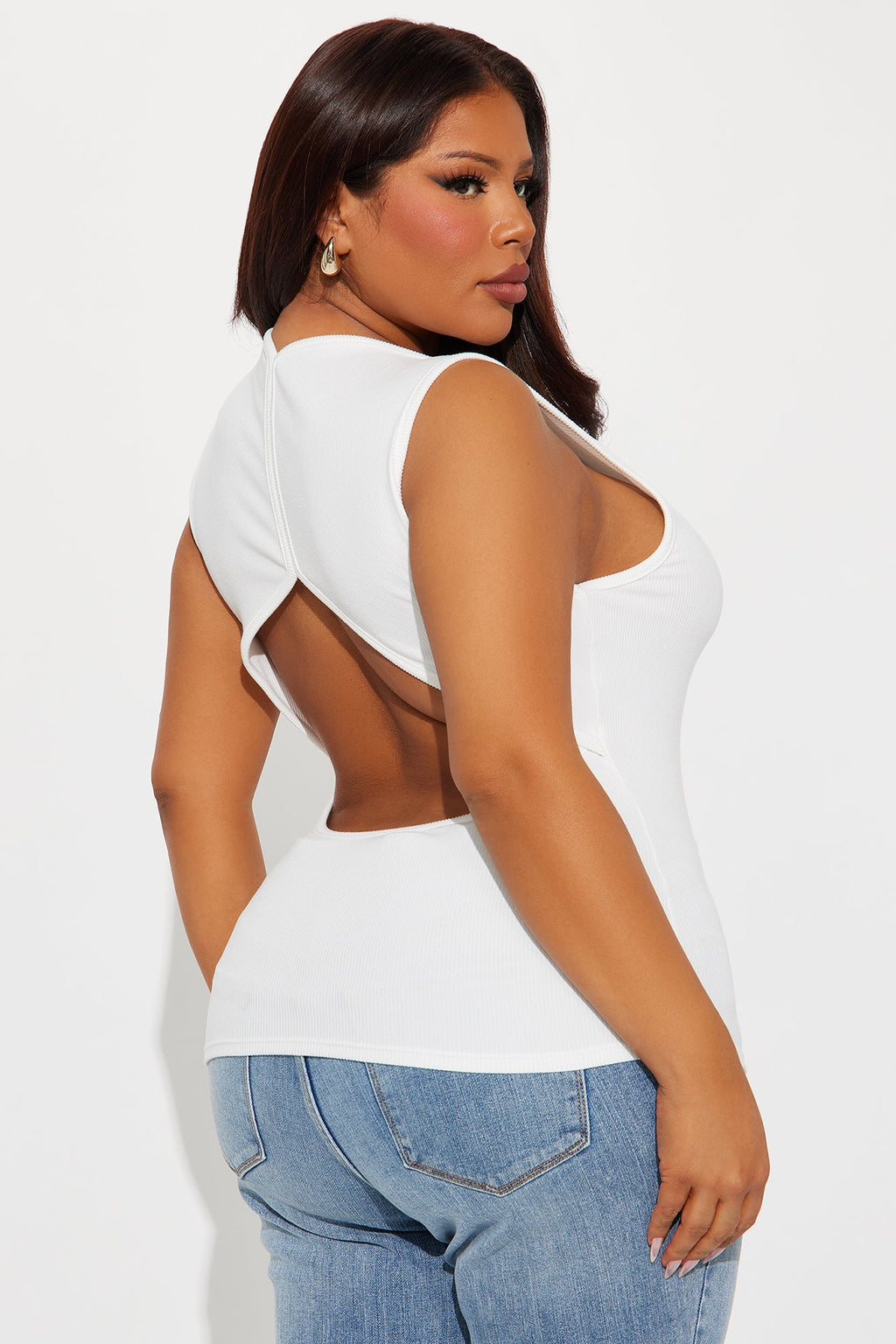 Erica Ribbed Cut Out Top - Off White